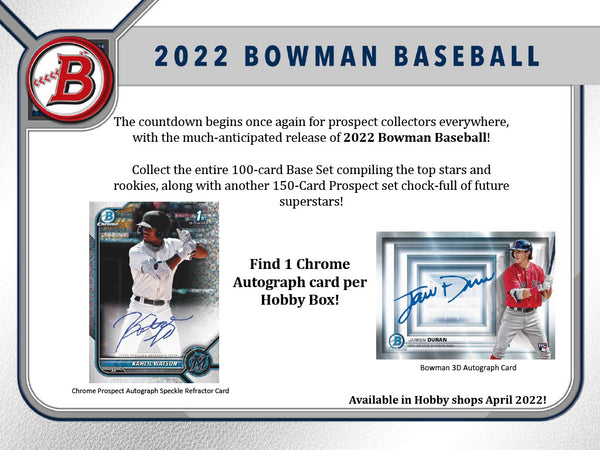 2022 Bowman Baseball Hobby 12 box Case